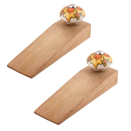 2 Pieces Mustard Ceramic Flower Door Stopper